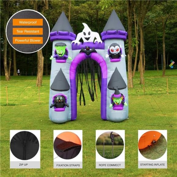 11 FT Halloween Inflatable Haunted Castle Archway, Giant Blow Up Outdoor - Picture 6 of 7
